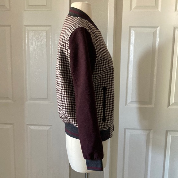 🥀ZARA MAROON CHECKED BOMBER JACKET Size XS - Picture 8 of 14